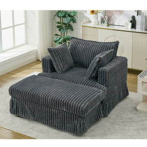 English Elm [new Arrived] Oversized Corduroy Chaise Lounge with Movable Ottoman for Living Room Dark Gray W1628P206064