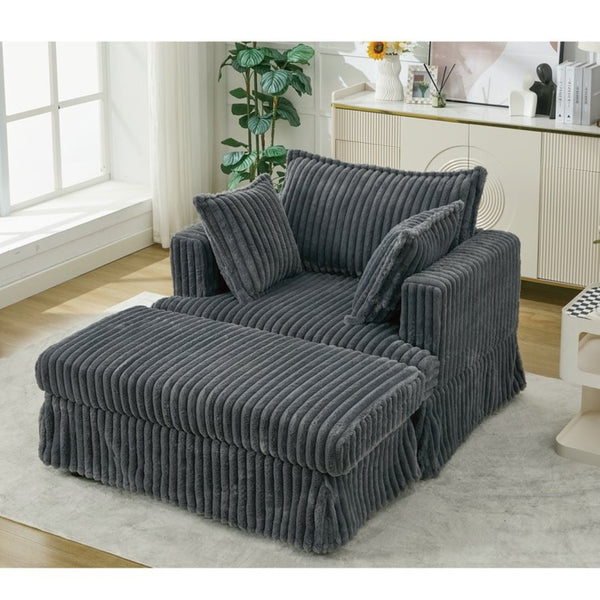 English Elm [new Arrived] Oversized Corduroy Chaise Lounge with Movable Ottoman for Living Room Dark Gray W1628P206064