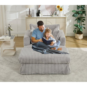 English Elm [new Arrived] Oversized Corduroy Chaise Lounge with Movable Ottoman for Living Room Light Gray W1628P206065