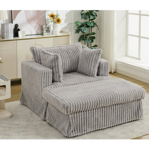 English Elm [new Arrived] Oversized Corduroy Chaise Lounge with Movable Ottoman for Living Room Light Gray W1628P206065