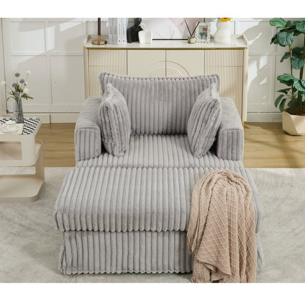 English Elm [new Arrived] Oversized Corduroy Chaise Lounge with Movable Ottoman for Living Room Light Gray W1628P206065