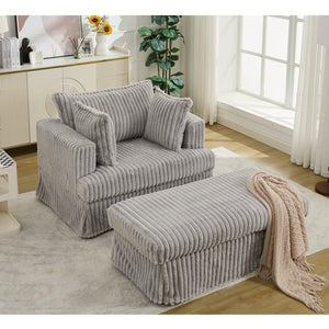 English Elm [new Arrived] Oversized Corduroy Chaise Lounge with Movable Ottoman for Living Room Light Gray W1628P206065