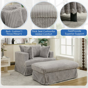 English Elm [new Arrived] Oversized Corduroy Chaise Lounge with Movable Ottoman for Living Room Light Gray W1628P206065