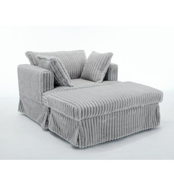 English Elm [new Arrived] Oversized Corduroy Chaise Lounge with Movable Ottoman for Living Room Light Gray W1628P206065