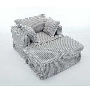 English Elm [new Arrived] Oversized Corduroy Chaise Lounge with Movable Ottoman for Living Room Light Gray W1628P206065