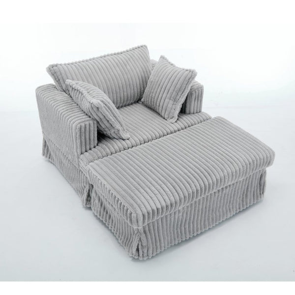 English Elm [new Arrived] Oversized Corduroy Chaise Lounge with Movable Ottoman for Living Room Light Gray W1628P206065