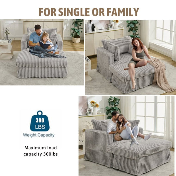 English Elm [new Arrived] Oversized Corduroy Chaise Lounge with Movable Ottoman for Living Room Light Gray W1628P206065