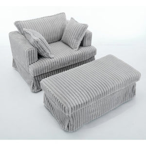 English Elm [new Arrived] Oversized Corduroy Chaise Lounge with Movable Ottoman for Living Room Light Gray W1628P206065