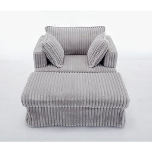 English Elm [new Arrived] Oversized Corduroy Chaise Lounge with Movable Ottoman for Living Room Light Gray W1628P206065