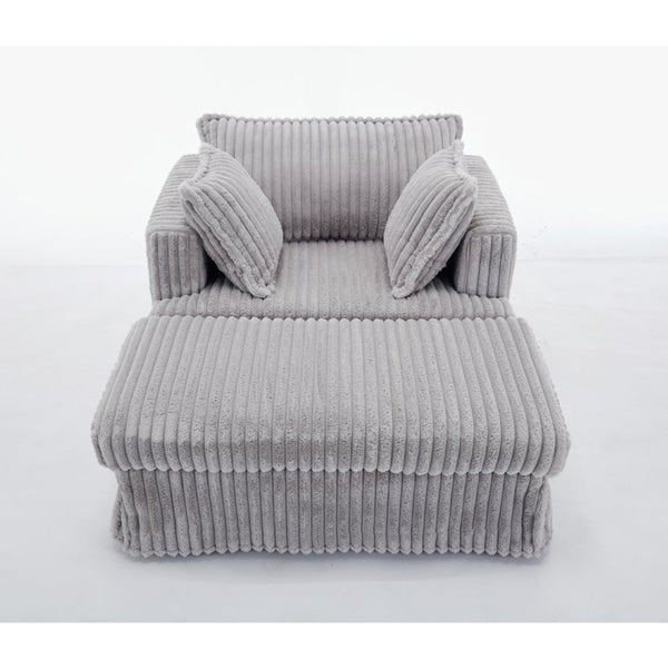 English Elm [new Arrived] Oversized Corduroy Chaise Lounge with Movable Ottoman for Living Room Light Gray W1628P206065