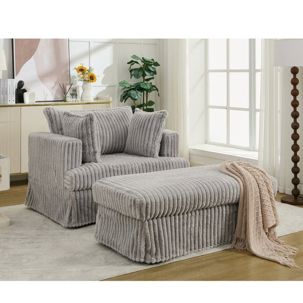 English Elm [new Arrived] Oversized Corduroy Chaise Lounge with Movable Ottoman for Living Room Light Gray W1628P206065