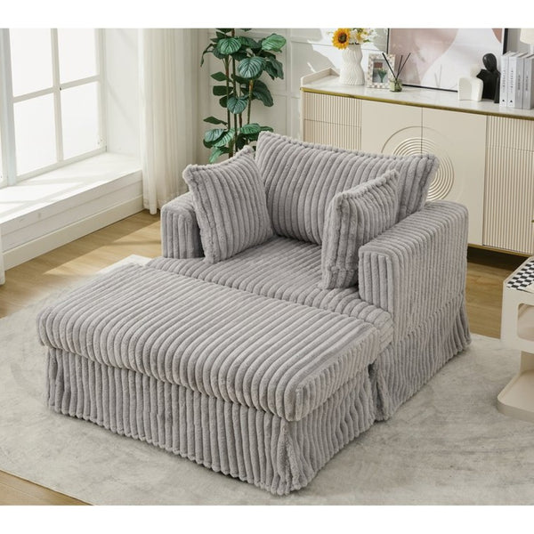 English Elm [new Arrived] Oversized Corduroy Chaise Lounge with Movable Ottoman for Living Room Light Gray W1628P206065