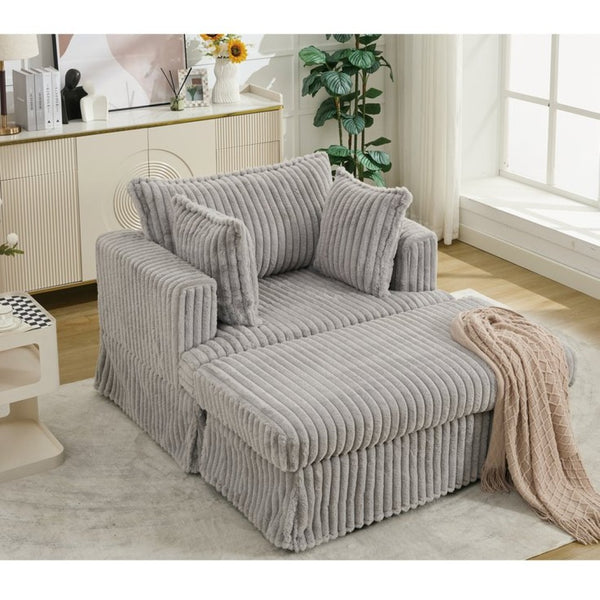 English Elm [new Arrived] Oversized Corduroy Chaise Lounge with Movable Ottoman for Living Room Light Gray W1628P206065