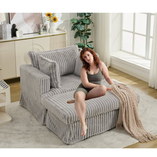 English Elm [new Arrived] Oversized Corduroy Chaise Lounge with Movable Ottoman for Living Room Light Gray W1628P206065