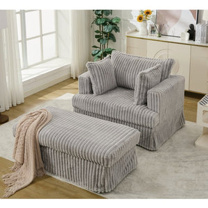 English Elm [new Arrived] Oversized Corduroy Chaise Lounge with Movable Ottoman for Living Room Light Gray W1628P206065