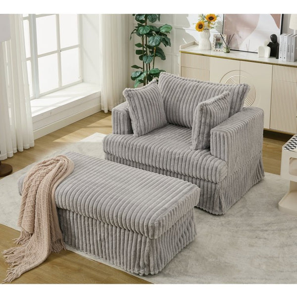 English Elm [new Arrived] Oversized Corduroy Chaise Lounge with Movable Ottoman for Living Room Light Gray W1628P206065