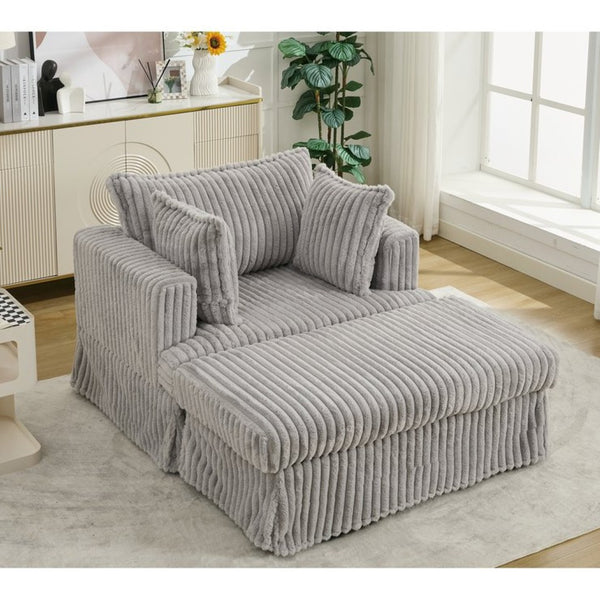 English Elm [new Arrived] Oversized Corduroy Chaise Lounge with Movable Ottoman for Living Room Light Gray W1628P206065