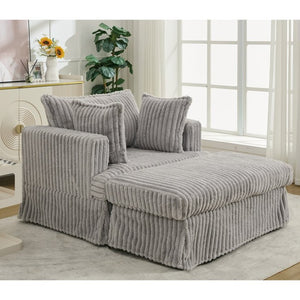 English Elm [new Arrived] Oversized Corduroy Chaise Lounge with Movable Ottoman for Living Room Light Gray W1628P206065
