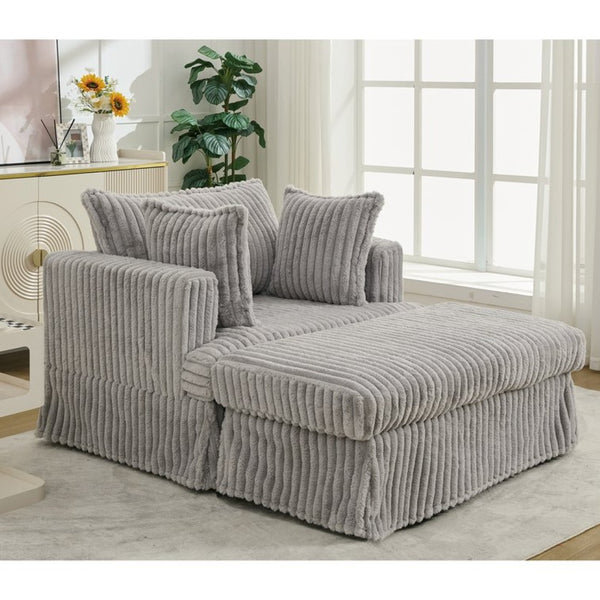 English Elm [new Arrived] Oversized Corduroy Chaise Lounge with Movable Ottoman for Living Room Light Gray W1628P206065