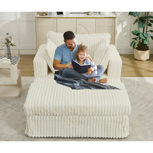 English Elm [new Arrived] Oversized Corduroy Chaise Lounge with Movable Ottoman for Living Room Beige W1628P206066