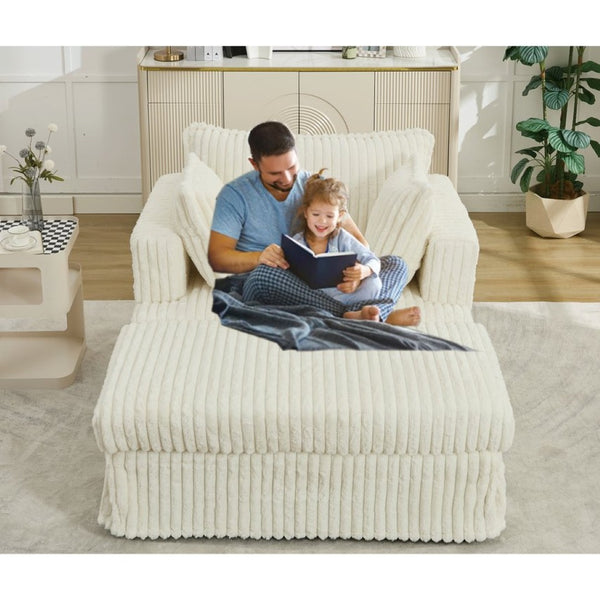 English Elm [new Arrived] Oversized Corduroy Chaise Lounge with Movable Ottoman for Living Room Beige W1628P206066