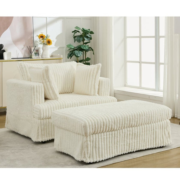 English Elm [new Arrived] Oversized Corduroy Chaise Lounge with Movable Ottoman for Living Room Beige W1628P206066