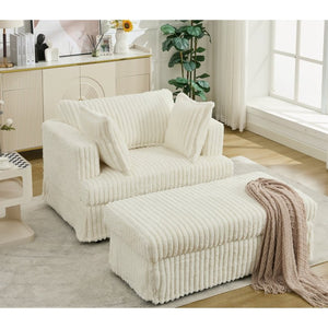 English Elm [new Arrived] Oversized Corduroy Chaise Lounge with Movable Ottoman for Living Room Beige W1628P206066