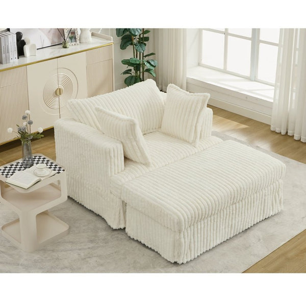 English Elm [new Arrived] Oversized Corduroy Chaise Lounge with Movable Ottoman for Living Room Beige W1628P206066