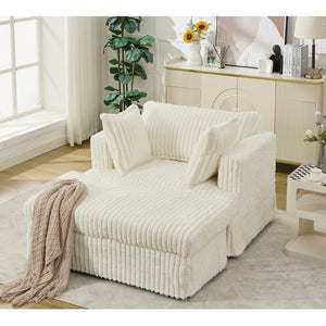 English Elm [new Arrived] Oversized Corduroy Chaise Lounge with Movable Ottoman for Living Room Beige W1628P206066
