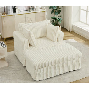 English Elm [new Arrived] Oversized Corduroy Chaise Lounge with Movable Ottoman for Living Room Beige W1628P206066