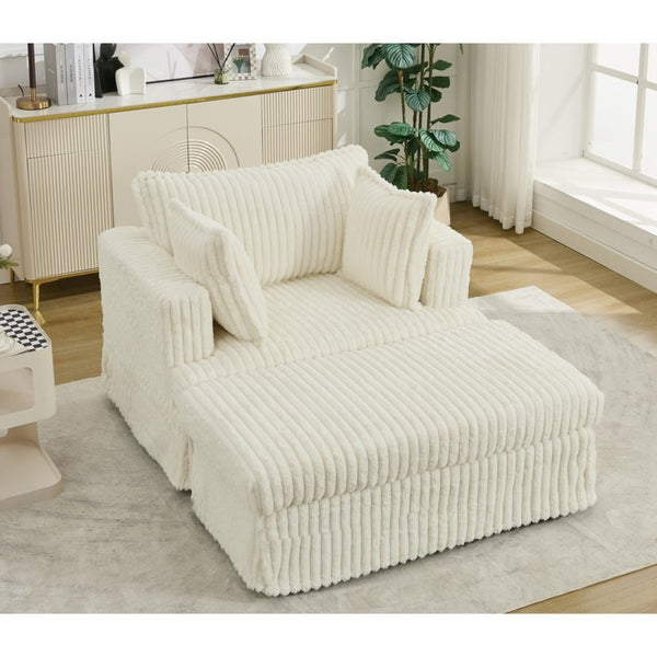 English Elm [new Arrived] Oversized Corduroy Chaise Lounge with Movable Ottoman for Living Room Beige W1628P206066