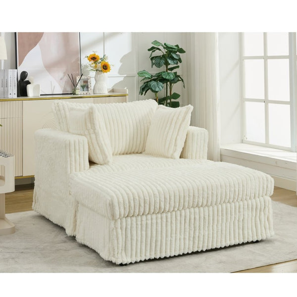 English Elm [new Arrived] Oversized Corduroy Chaise Lounge with Movable Ottoman for Living Room Beige W1628P206066