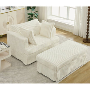English Elm [new Arrived] Oversized Corduroy Chaise Lounge with Movable Ottoman for Living Room Beige W1628P206066