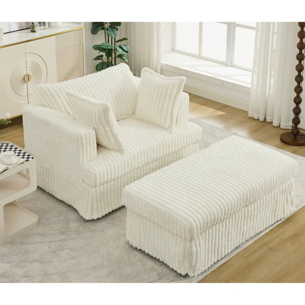English Elm [new Arrived] Oversized Corduroy Chaise Lounge with Movable Ottoman for Living Room Beige W1628P206066