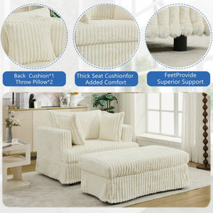 English Elm [new Arrived] Oversized Corduroy Chaise Lounge with Movable Ottoman for Living Room Beige W1628P206066