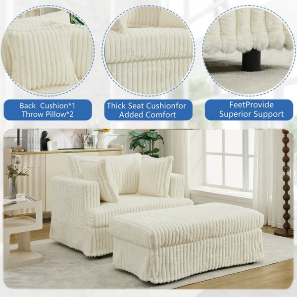 English Elm [new Arrived] Oversized Corduroy Chaise Lounge with Movable Ottoman for Living Room Beige W1628P206066