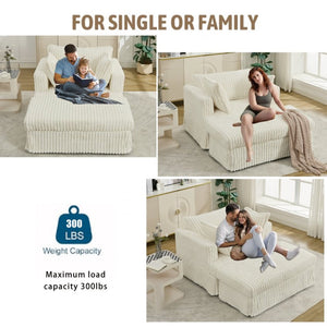 English Elm [new Arrived] Oversized Corduroy Chaise Lounge with Movable Ottoman for Living Room Beige W1628P206066