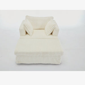 English Elm [new Arrived] Oversized Corduroy Chaise Lounge with Movable Ottoman for Living Room Beige W1628P206066