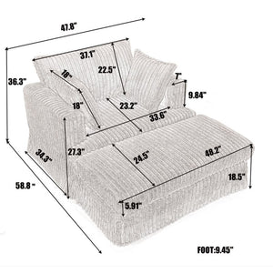 English Elm [new Arrived] Oversized Corduroy Chaise Lounge with Movable Ottoman for Living Room Beige W1628P206066