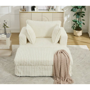 English Elm [new Arrived] Oversized Corduroy Chaise Lounge with Movable Ottoman for Living Room Beige W1628P206066