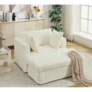English Elm [new Arrived] Oversized Corduroy Chaise Lounge with Movable Ottoman for Living Room Beige W1628P206066