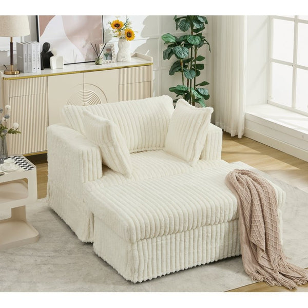 English Elm [new Arrived] Oversized Corduroy Chaise Lounge with Movable Ottoman for Living Room Beige W1628P206066