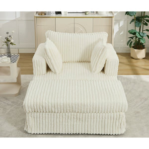 English Elm [new Arrived] Oversized Corduroy Chaise Lounge with Movable Ottoman for Living Room Beige W1628P206066
