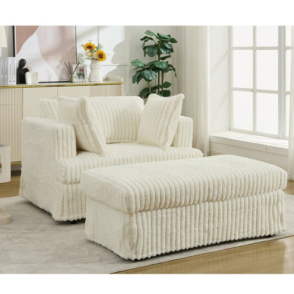 English Elm [new Arrived] Oversized Corduroy Chaise Lounge with Movable Ottoman for Living Room Beige W1628P206066