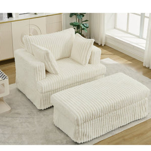 English Elm [new Arrived] Oversized Corduroy Chaise Lounge with Movable Ottoman for Living Room Beige W1628P206066
