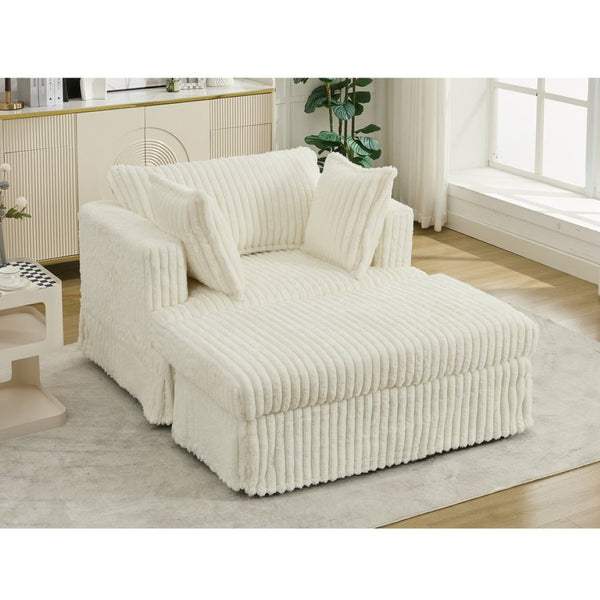 English Elm [new Arrived] Oversized Corduroy Chaise Lounge with Movable Ottoman for Living Room Beige W1628P206066