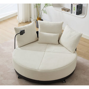 English Elm [new Arrived] Oversized Round Swivel Accent Chair with 360 Rotation Polyester Upholstery Beige W1628P218356