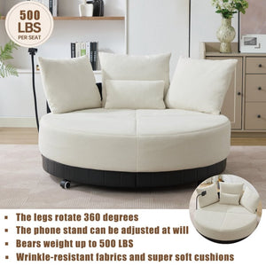 English Elm [new Arrived] Oversized Round Swivel Accent Chair with 360 Rotation Polyester Upholstery Beige W1628P218356
