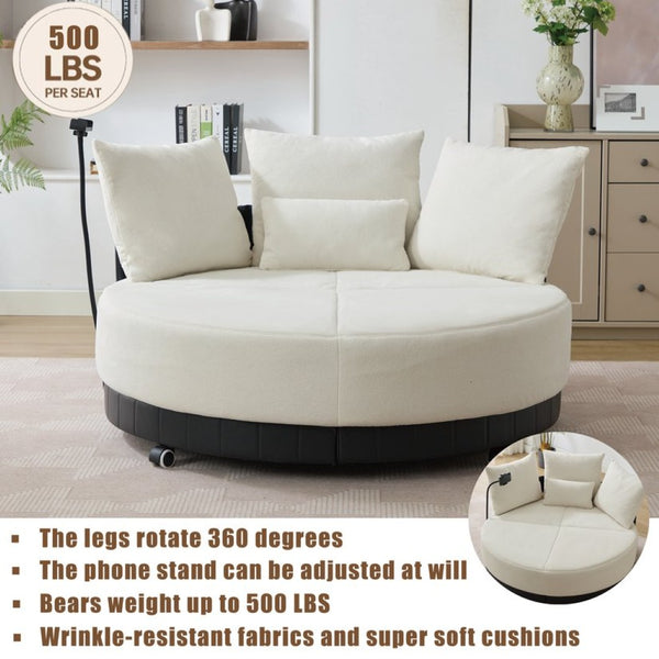 English Elm [new Arrived] Oversized Round Swivel Accent Chair with 360 Rotation Polyester Upholstery Beige W1628P218356