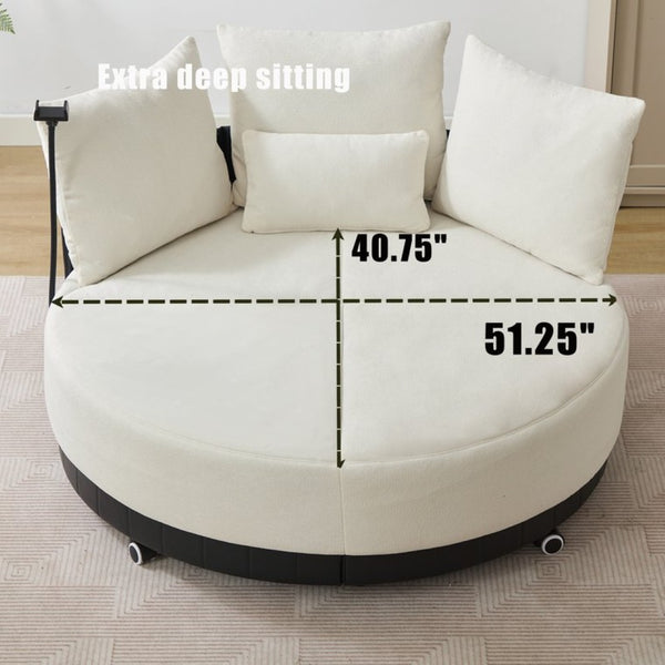 English Elm [new Arrived] Oversized Round Swivel Accent Chair with 360 Rotation Polyester Upholstery Beige W1628P218356